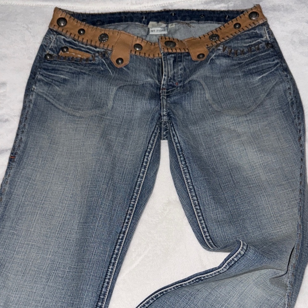 My Tribe Leather Trimmed Jeans